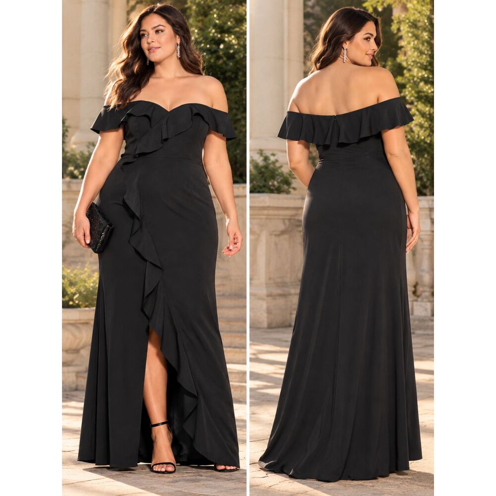 City Chic Maxi Savannah Dress Womens XL 22 Black Ruffle Formal Evening NWT